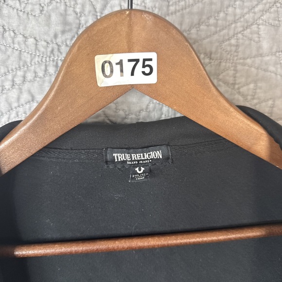 True Religion Men's 2XL Zip-Up Hoodie with Logo On Arms Black Navy Blue - Picture 12 of 12